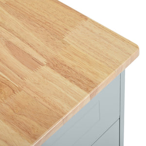 English Elm K&k Rolling Kitchen Island Rubber Wood Top Fluted Cabinet Built-in Charging Station Grey+Blue N707S221571G