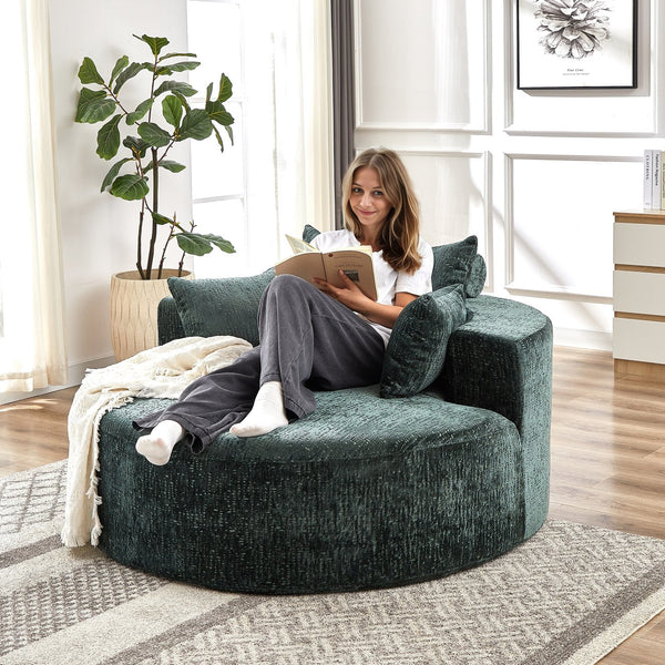 English Elm 55''L Chenille sponge single sofa sleeper chair — no assembly, ultra-soft chenille, plush backrest pillow comfort for living room relaxation Green W834P221025