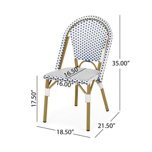 English Elm Christopher Knight Home® - FRENCH Bistro Chair with Rattan Weave, Aluminum Frame and Bamboo Finish for Stylish Outdoor Seating White+Blue 69958.00
