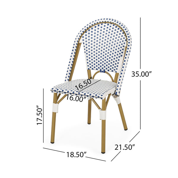 English Elm Christopher Knight Home® - FRENCH Bistro Chair with Rattan Weave, Aluminum Frame and Bamboo Finish for Stylish Outdoor Seating White+Blue 69958.00