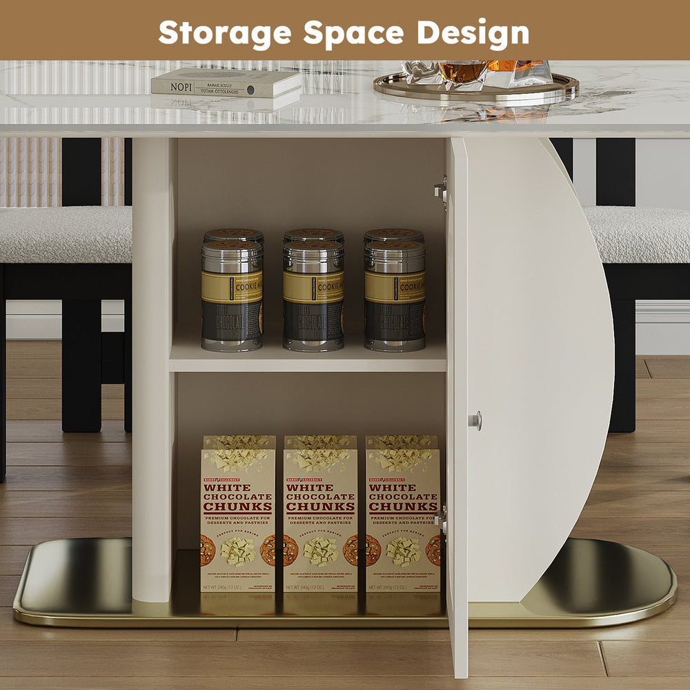 English Elm 63 Modern 5-Piece Dining Set with Burnt Sintered Stone Top, Gold Solid Wood Base & Velvet Chairs W2700S00066