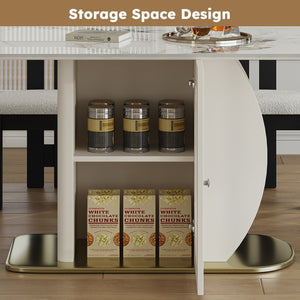 English Elm 63 Modern 5-Piece Dining Set with Burnt Sintered Stone Top, Gold Solid Wood Base & Velvet Chairs W2700S00066