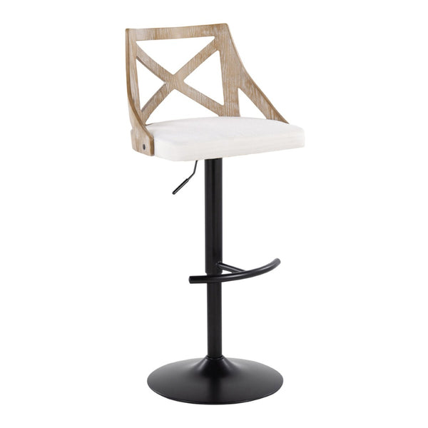 English Elm Adjustable Farmhouse Barstools with Cream Cushion Swivel Seat and Wood Accents Set of 2 B202S02168