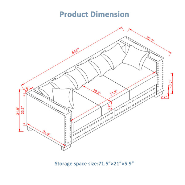 English Elm Modern Velvet Sofa With Square Arms And Silver Nailhead Accents – Perfect For Stylish Living Rooms! W1097S00187