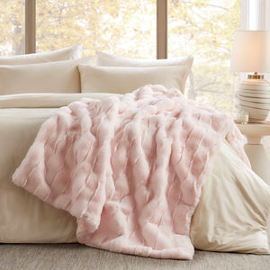 JLA Home Madison Park - Faux Faux Fur Throw Madison Park — Luxe basket-weave plush, Oeko‑Tex certified, machine washable comfort Pink MP50-8798