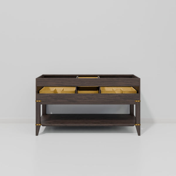 English Elm Brown Oak Double Bath Vanity With Cultured Marble Top - Elegant Storage & Soft-Close Features B2731P260252