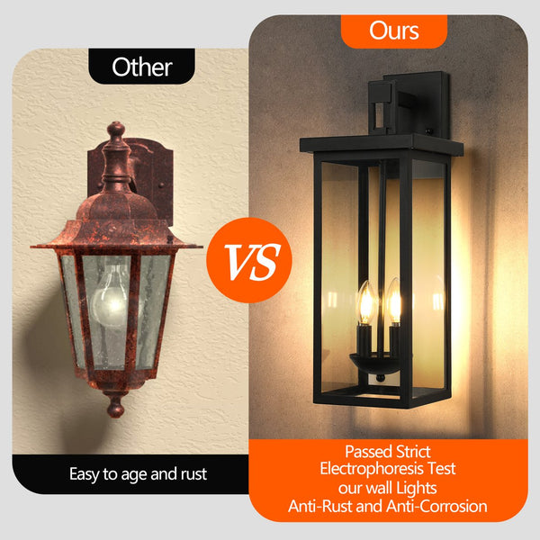 English Elm 2-Pack Outdoor Wall Lanterns 22" with Dusk-to-Dawn Sensor, Matte Black Aluminum, Clear Glass Panels W2312P374779