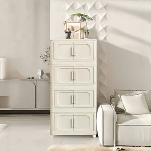 English Elm Cream 4-Tier Folding Storage Cabinet On Wheels – Versatile, Collapsible & Durable Organization Solution W2873P239387
