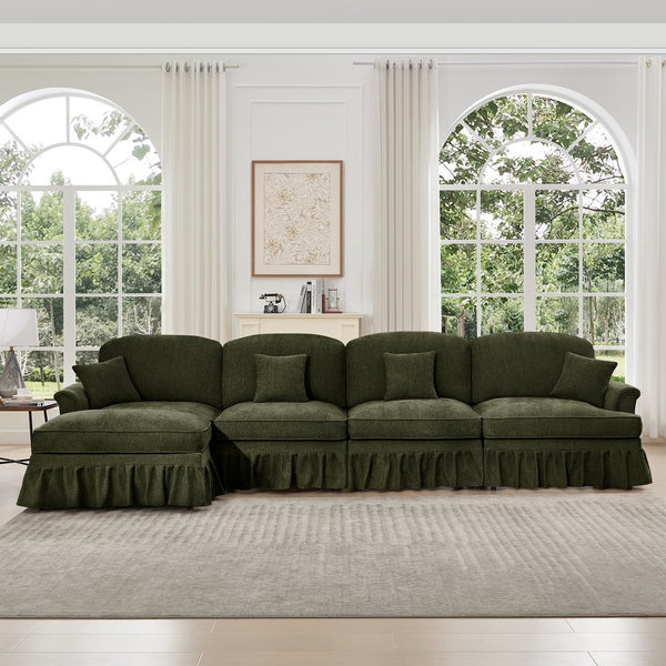 English Elm Classic Modular L-Shaped Sectional Couch In Soft Chenille - Elegant, Versatile Design With Ottoman W3041S00272