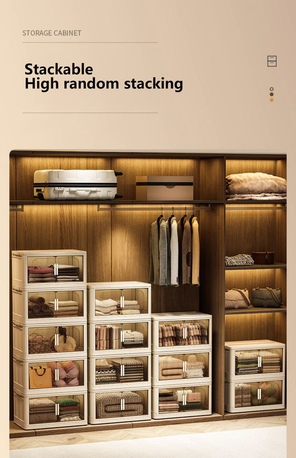 English Elm 19.69" Side Wide Folding Storage Cabinet - 5-Tier Organizer With Magnetic Door & Wheels For Easy Use W2873P207557