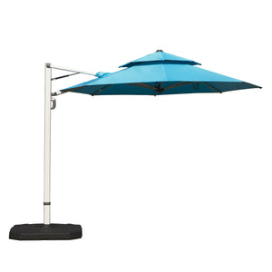 English Elm Round Cantilever Umbrella with Center Pole - 9-Rib Reinforced Aluminum Frame, 360° Pedal Rotate, Hydraulic Opening and 5-Position Tilt Adjustment for Superior Sun Protection Lake Blue W1859P337908