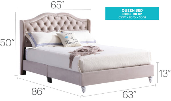 English Elm Elegant Velvet Queen Bed with Padded Headboard for Cozy Reading, Sturdy Frame & Timeless Style Beige 6.3 L x 36.5 W x 64.5 H B078108108