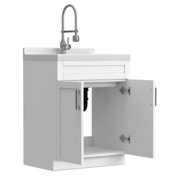 English Elm Murphy Beadboard Laundry Sink Cabinet with Deep Abs Basin and Chrome Faucet Included B136P427214