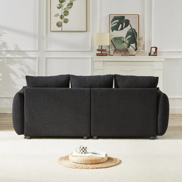 English Elm 3 Seater Paired Teddy Fleece Sofa Set Pine Frame Living Room Seating with Cushions Black W1193S00186