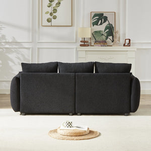 English Elm 1 Plus 3 3 Teddy Fleece Sofa Set with Pine Frame Seven Cushions for Living Rooms Black W1193S00183