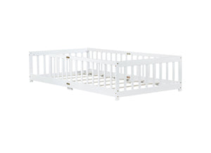 English Elm Twin Size Floor Bed With Safety Guardrails - Durable Rubberwood, Minimalist White Design For Kids W504P286396-GIGA