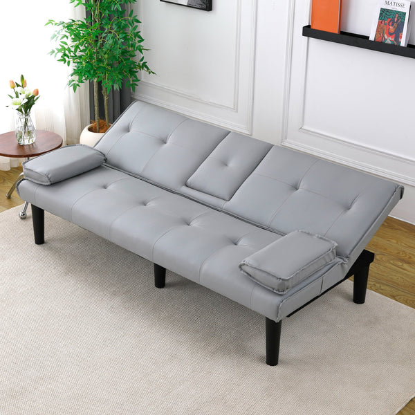 English Elm The 67-inch light gray PVC multifunctional sofa bed with cup holders, one-click fold, 500lb capacity W3371P354627