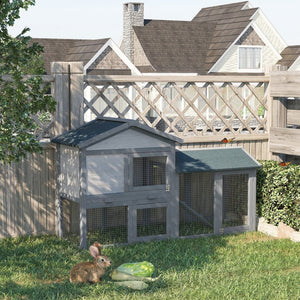 English Elm Pawhut Wooden Rabbit Hutch with Asphalt Roof Run Area Ramp and Removable Tray W2225P217659