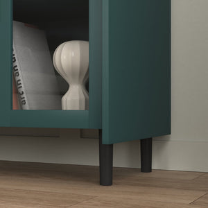 English Elm Modern Kitchen Pantry Storage Cabinet with Glass Doors, 55" Spacious Buffet for Coffee Bar, TV Stand Green W409P171576