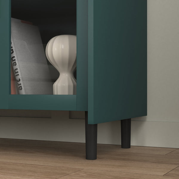 English Elm Modern Kitchen Pantry Storage Cabinet with Glass Doors, 55" Spacious Buffet for Coffee Bar, TV Stand Green W409P171576