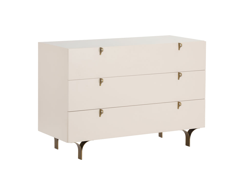 Sunpan Celine Dresser - Elegant Rubberwood Design with Antique Brass Feet for a Stunning Bedroom Upgrade Cream