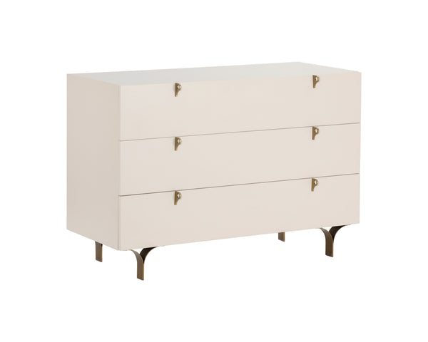 Sunpan Celine Dresser - Elegant Rubberwood Design with Antique Brass Feet for a Stunning Bedroom Upgrade Cream