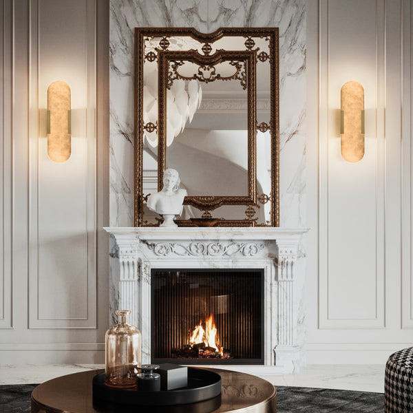 English Elm 13.8" Natural Marble Wall Sconce Set of 2 Matte Iron LED Vanity Lights Warm to Cool Dimmable Ambience Gold W2312P394333