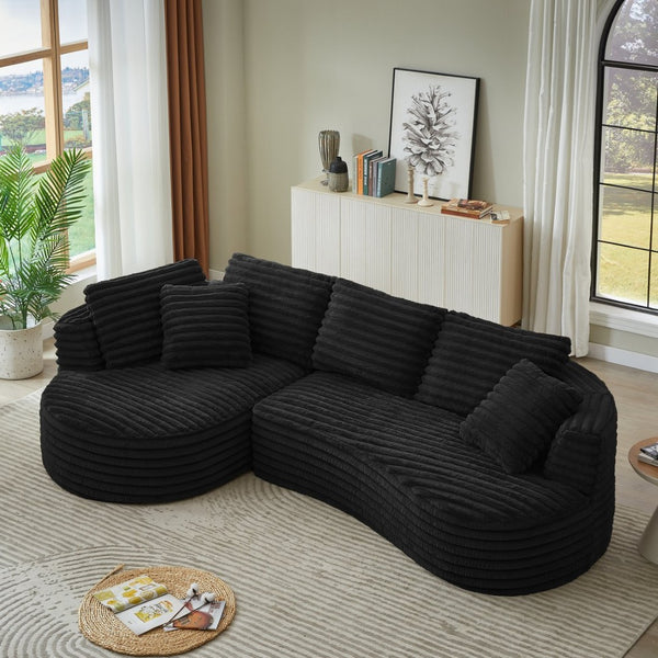 English Elm Modern Curved Sectional Sofa Tufted Corduroy L Shape for Living Room Apartment Black W2339S00165
