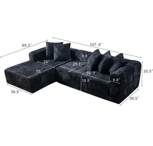 English Elm 107.9"cloud Modular Sectional with Deep Sink Cushions Legless Low Profile Living Room Lounge Black W5515S00016