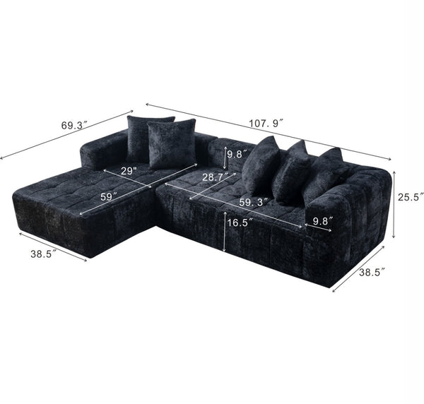 English Elm 107.9"cloud Modular Sectional with Deep Sink Cushions Legless Low Profile Living Room Lounge Black W5515S00016