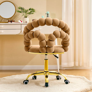 English Elm Velvet Bubble Back Swivel Vanity Chair with Gold Base for Bedroom Makeup Room W3875P446135