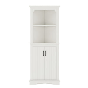 English Elm Tall Corner Cabinet White Mdf Open Shelves Closed Storage for Any Room W1580P414889