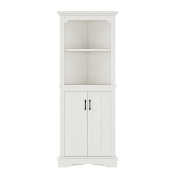 English Elm Tall Corner Cabinet White Mdf Open Shelves Closed Storage for Any Room W1580P414889