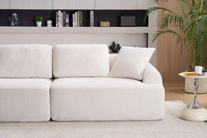 English Elm LY-024 Beige Compression Sofa 4-Seater Deep Seat Crochet Yarn Fabric Foam+Spring Breathable Comfort W2231S00014