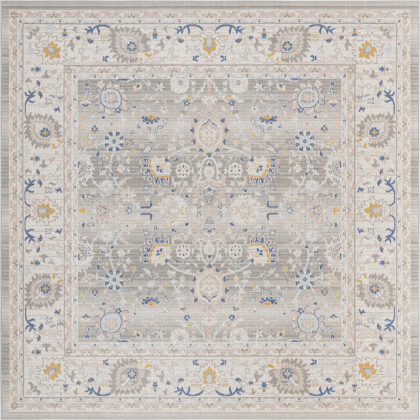 Unique Loom Whitney Bordeaux Machine Made Floral / Botanical Rug Cloud Gray, Blue/Gold/Ivory/Light Blue 7' 10" x 7' 10"