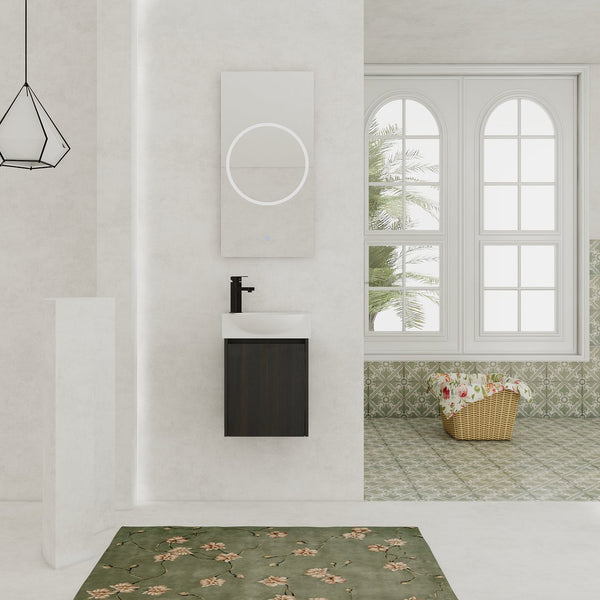 English Elm 16" Bathroom Vanity Sink Combo for Small Spaces — Compact Engineered Wood Cabinet with Ceramic Basin, Moisture-Resistant Finish and Hidden Handle, Easy Assembly Black W1972P190340