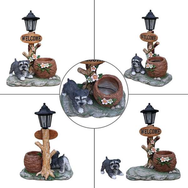 English Elm Schnauzer Solar Led Resin Planter Statue Outdoor Garden Accent for Patio Decor W5398P464236
