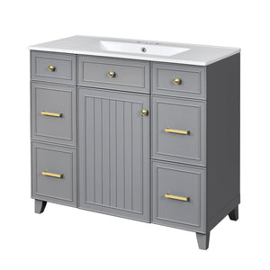 English Elm 36" 36-inch Transitional Bathroom Vanity with Ceramic Basin, Solid Wood Frame, Soft-Close Storage Elegance Grey N729P255663E