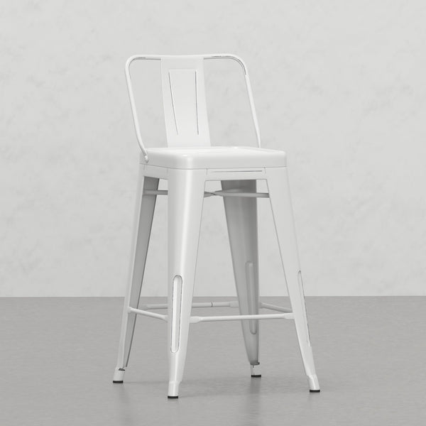 English Elm Keeley 24" Metal Counter Height Stools Set of 2 in Distressed White — Curved Back, Footrest, Durable Finish B2732P253605