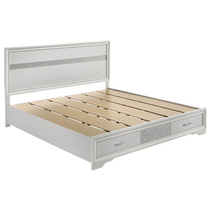 English Elm Corbin Queen Bedroom Set with Crystal Pulls Metallic Trim and Footboard Storage Drawers B062S00788
