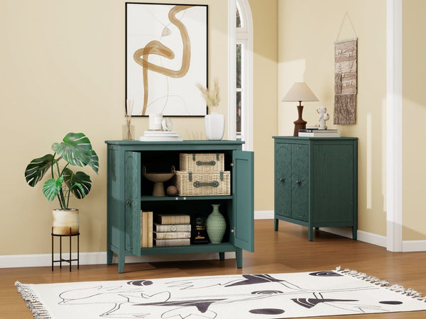 English Elm Geometric Diamond Embossed Sideboard Cabinet Matte Vintage Mdf Entryway Storage Green W688P364740