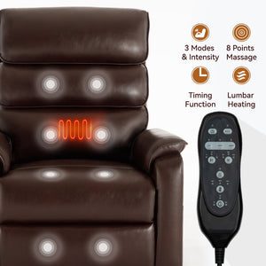 English Elm Dual Motor Power Lift Recliner with Massage Heat and 180 Degree Brown Lounge Chair Brown W1803S00063
