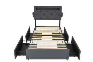 English Elm Twin Storage Platform Bed with Rgb Led Headboard Usb Charging and Four Drawers W1960P175562
