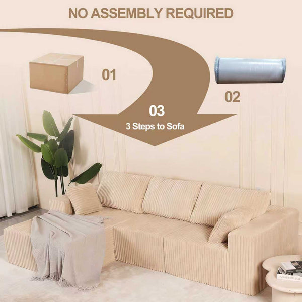 English Elm Modular Cloud-Style Sectional Sofa with Chaise — Deep-Seat Plush Upholstered L-Shape for Living Rooms Beige W3706S00002
