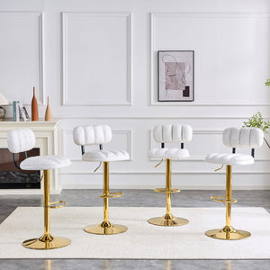 English Elm Set of 2 Adjustable Pu Leather Barstools with Chrome Base for Kitchen or Home Bar White+Gold W3875P378575