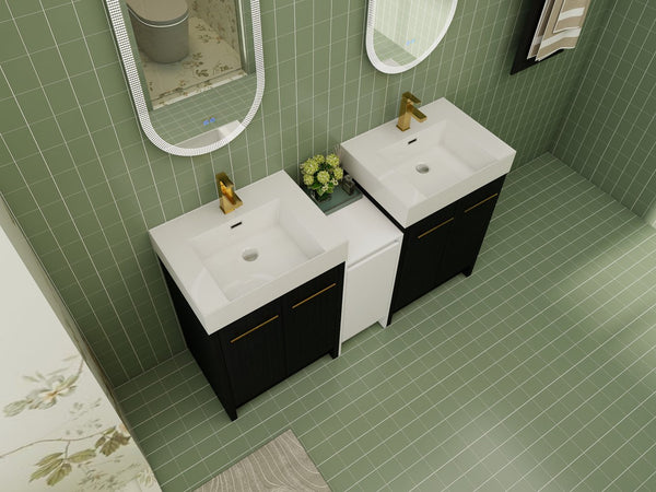 English Elm 60 Inch Freestanding Bathroom Vanity With Modern Resin Sink, Soft-Close Doors & Ample Storage Space W999S00299