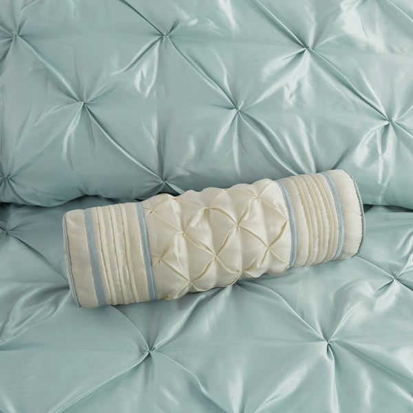 English Elm 7 Piece Laurel Tufted Comforter Set Seafoam Queen - Quilted Pleated Polyester, Decorative Pillows & Bed Skirt B03597126