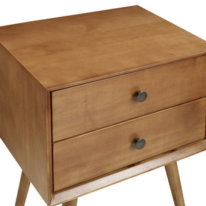 English Elm Walker Edison - Mid-Century Solid Wood Double-Drawer Nightstand with Beveled Edges, Antique Hardware, Easy Assembly Caramel 22 L x 17 W x 16 H B185P169297