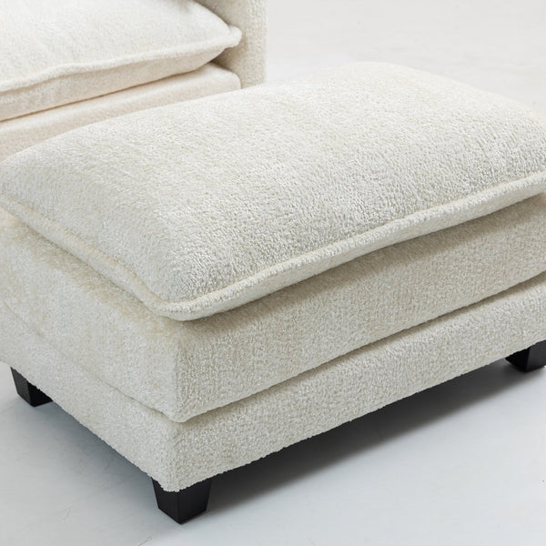 English Elm 55.32*39.76" Boucle Single Sofa with Ottoman, Wide Deep Cushion, Wrapped Arms, Storage Pockets, Cozy Contemporary Appeal Beige W2715P269740