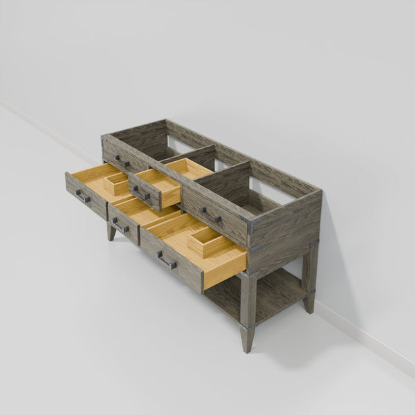 English Elm Grey Oak Double Bath Vanity - Modern 60-Inch W Storage Solution With Soft-Close Drawers & More! B2731P260263